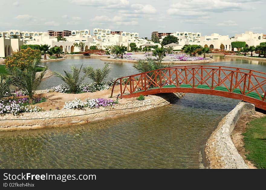 View at lake in summer resort