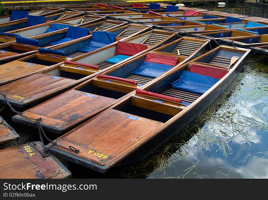 Punts for hire along the River Cam in Cambridge