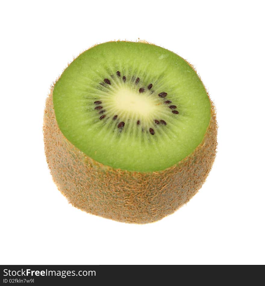 One sliced Kiwi fruit on a white background