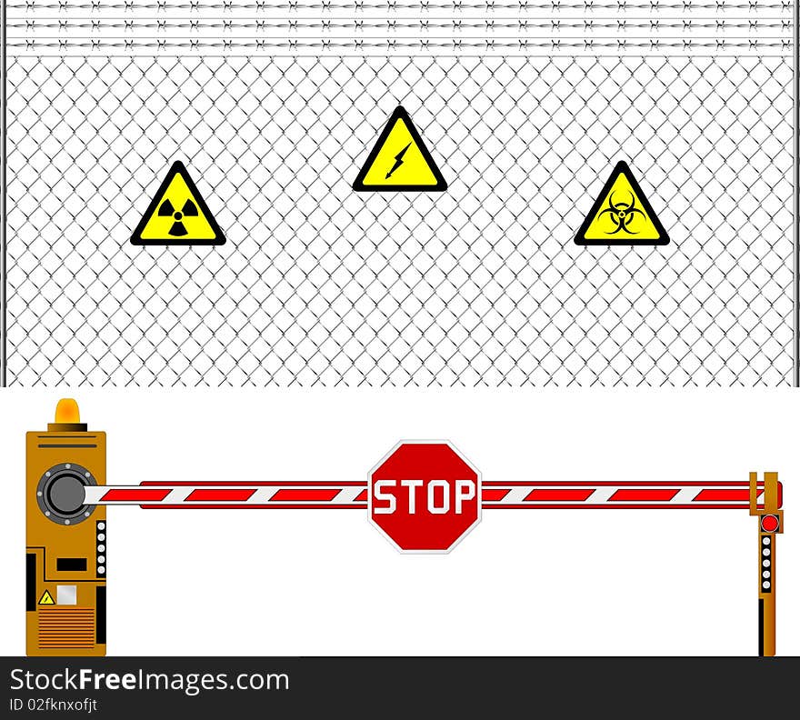 Mesh fence and barrier gate.  illustration