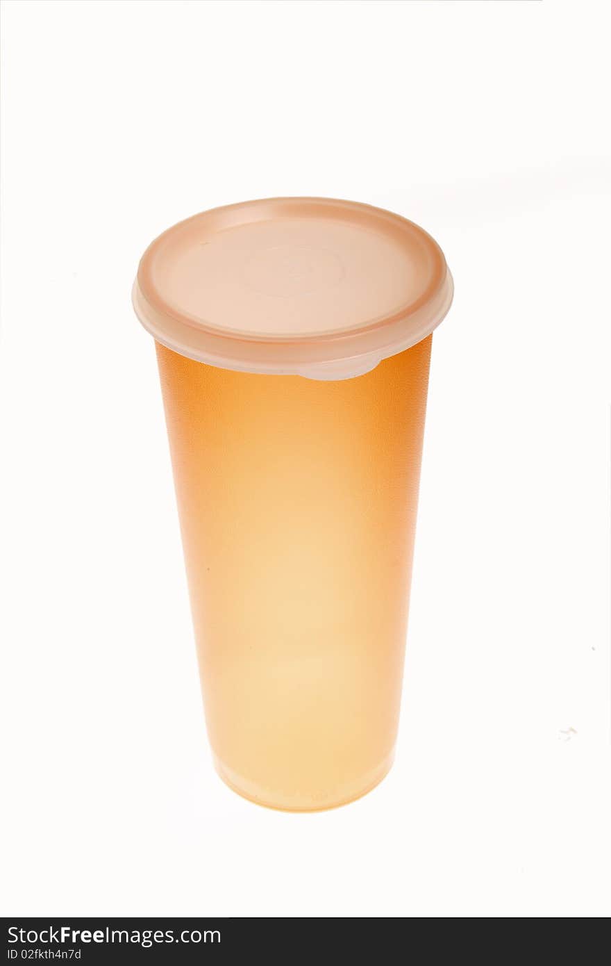 Portable plastic cup isolated on white.