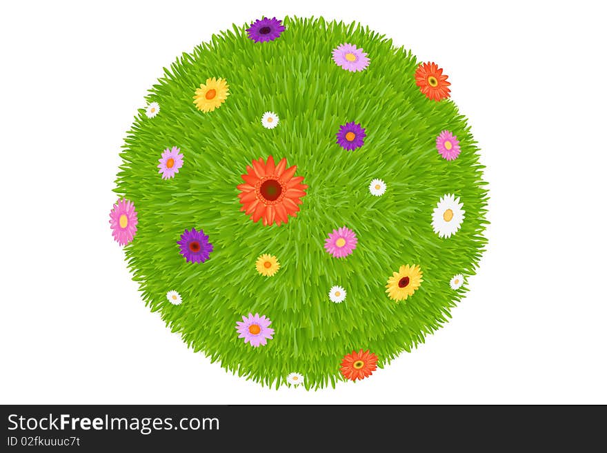 Grass Ball With Colourful Flowers, Isolated On White. Grass Ball With Colourful Flowers, Isolated On White