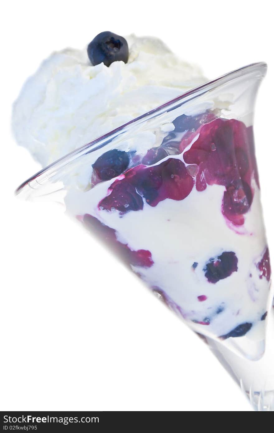 Elegant blueberry parfait served in a crystal glass.