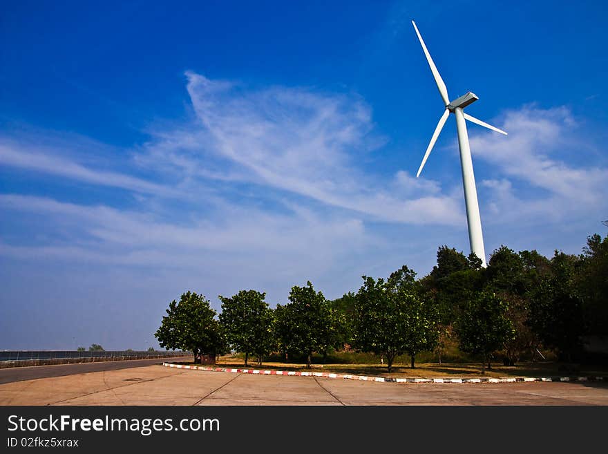 Wind turbine and blue sky