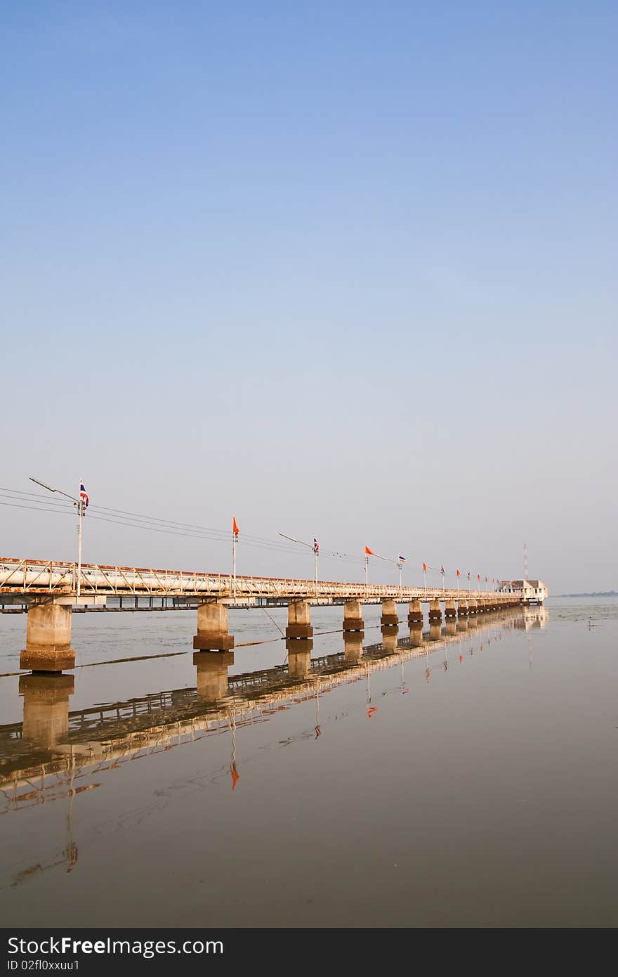 Bridge and building in lake