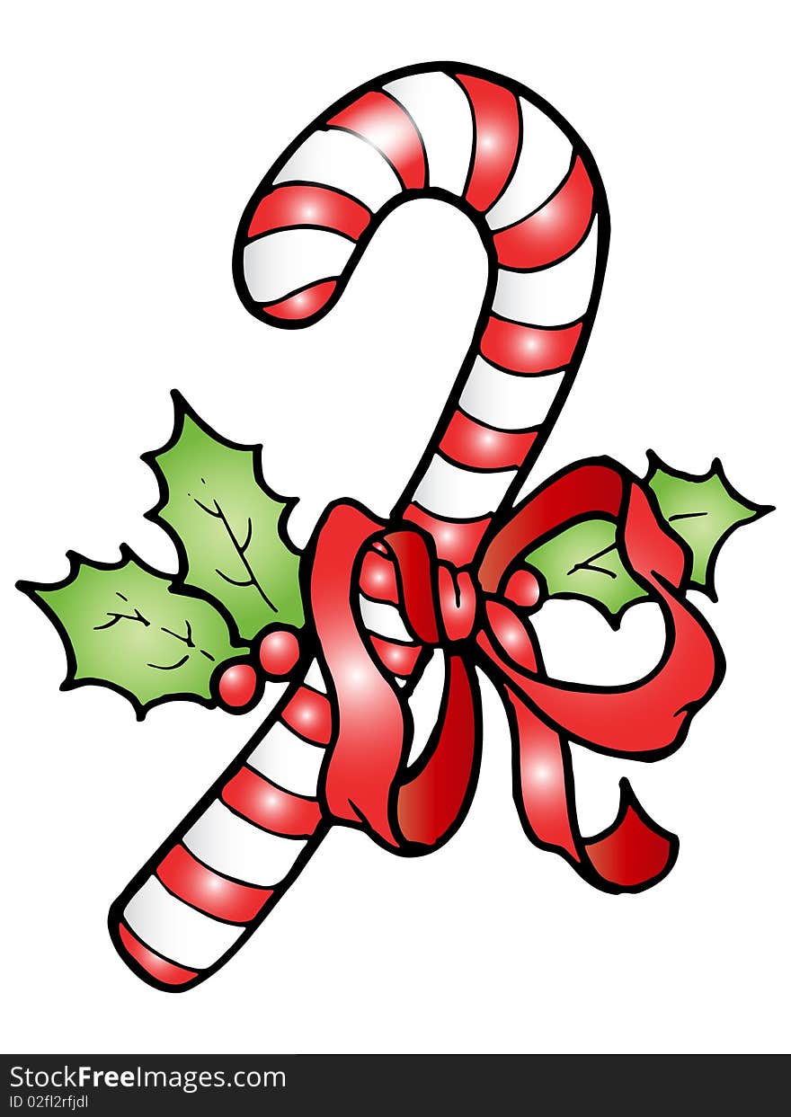 Christmas candy tied up by red ribbon decoration, Hand drawn illustration.