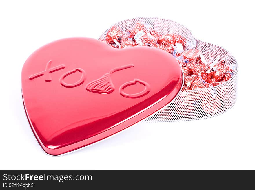 Valentine's Day setup with red heart shaped candy box. Valentine's Day setup with red heart shaped candy box.