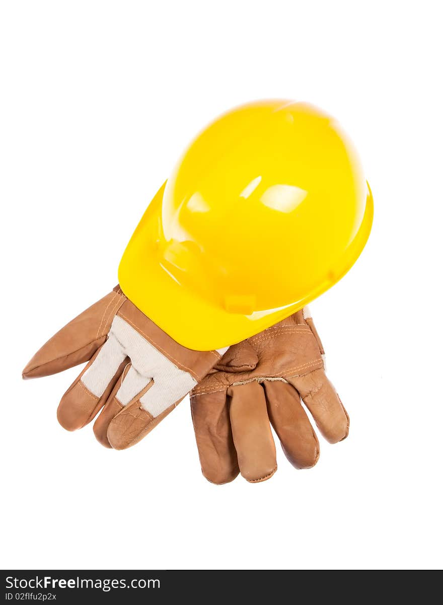 Hardhat and glove Isolated On White