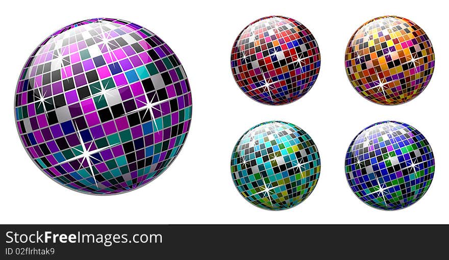 Vector disco ball on white background. Multicolored version.