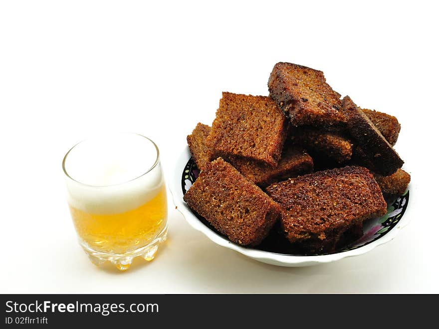 Image plates with toasted prepared from rye bread and beer. Image plates with toasted prepared from rye bread and beer