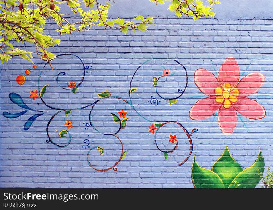 Painting on brick wall of a house. Painting on brick wall of a house