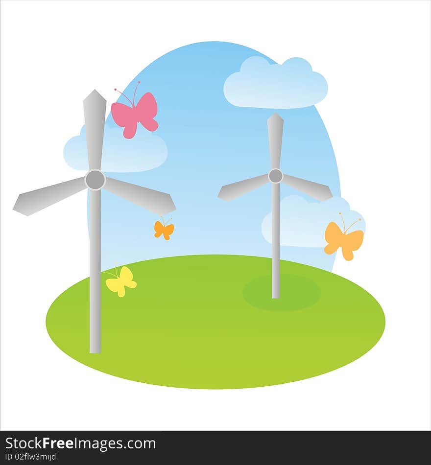 Landscape with wind turbines