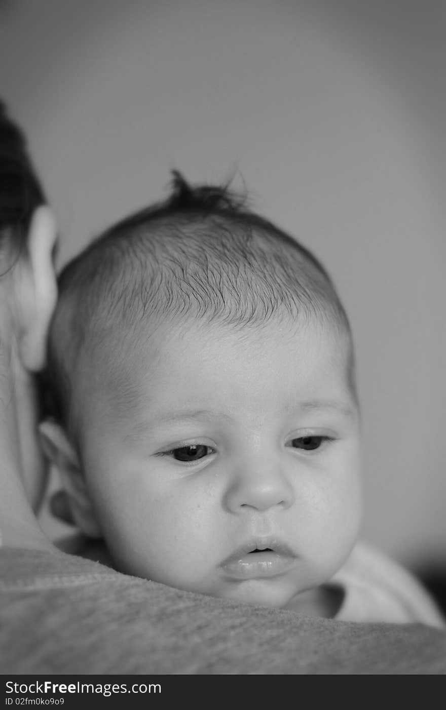 Black and white portrait of little boy