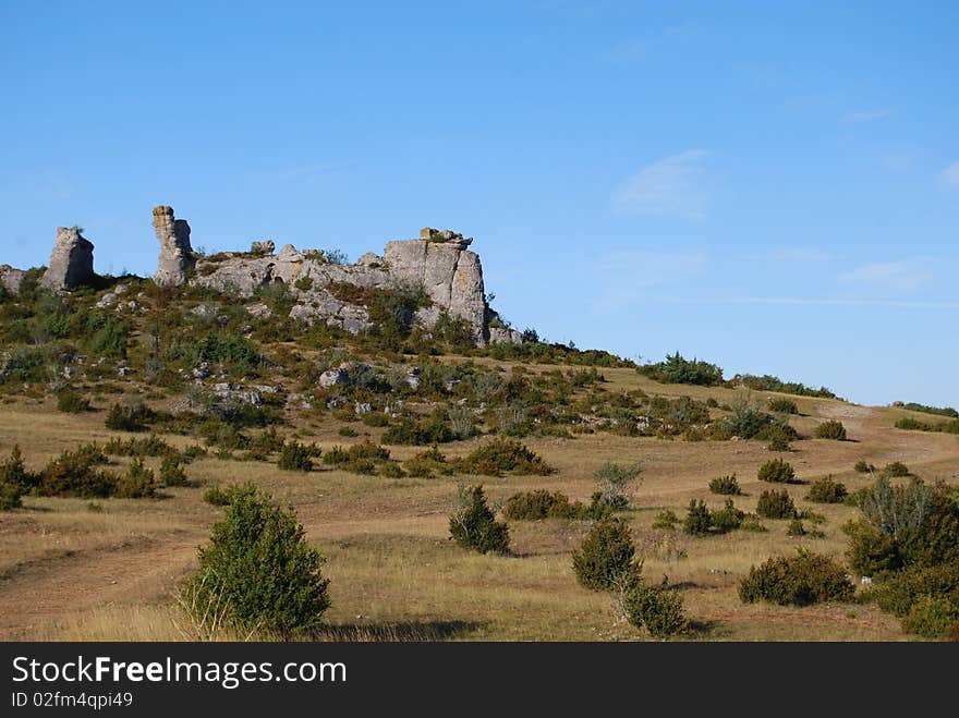 Beautifull French hilside view with rocks and trees. Beautifull French hilside view with rocks and trees