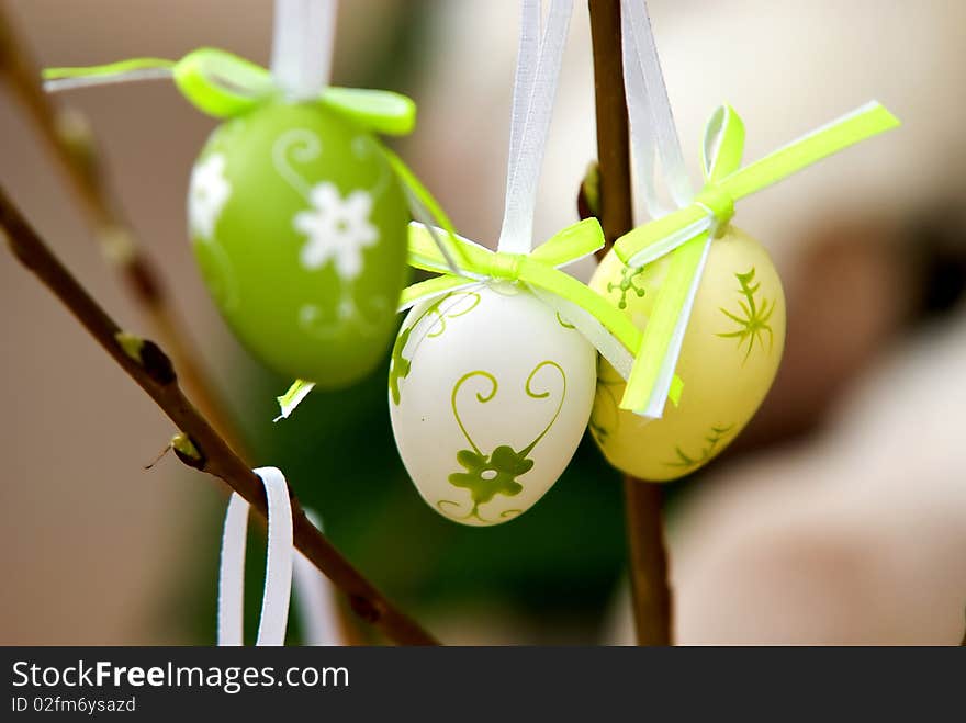 Three hand painted Easter eggs. Three hand painted Easter eggs