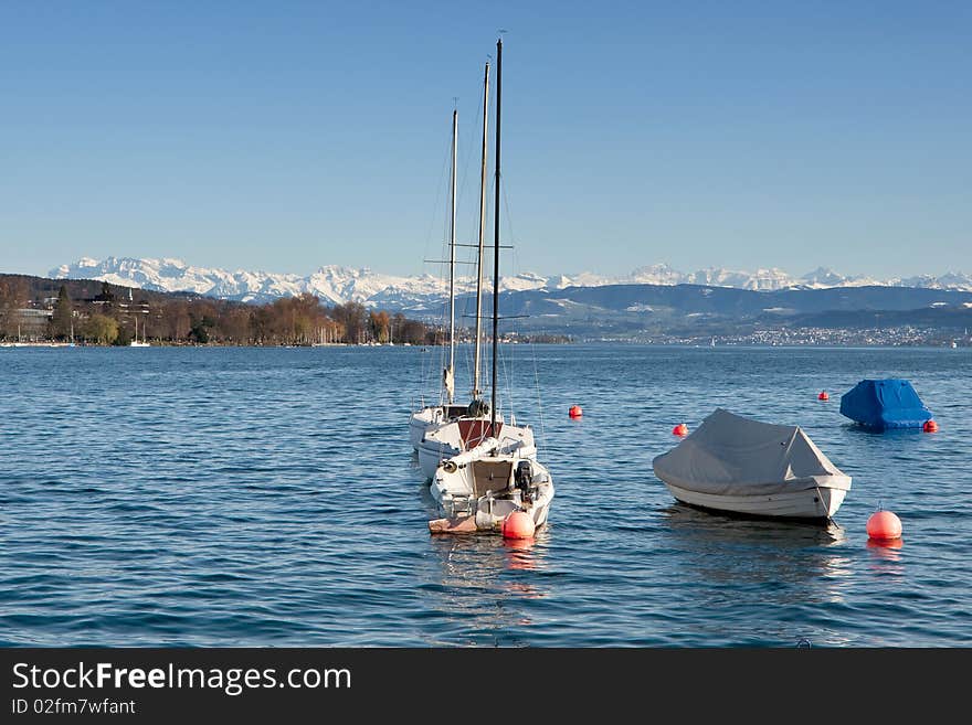 Zurich lake with alps