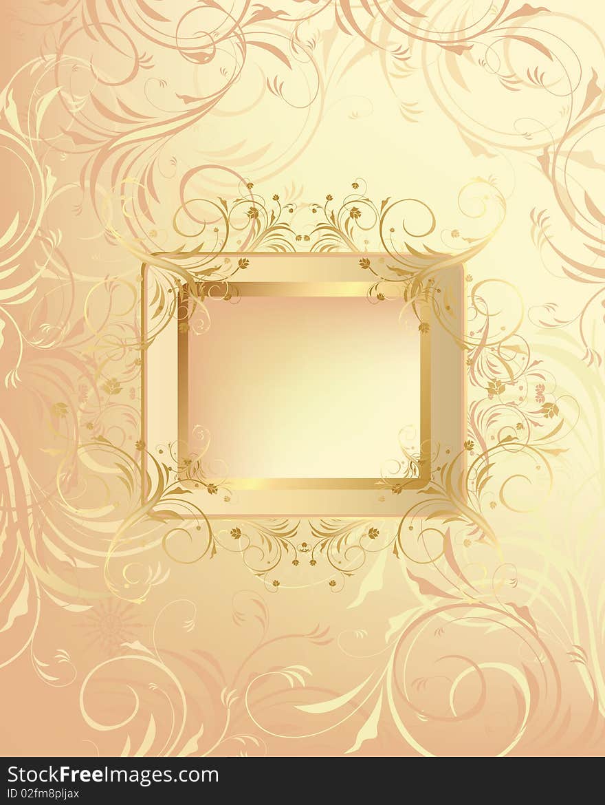 Vector pastel and gold decorative floral design frame. Vector pastel and gold decorative floral design frame