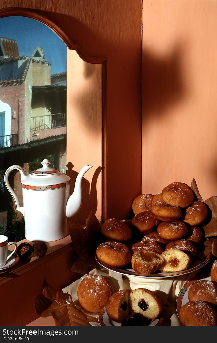 Still life of pastries covered with sugar. Still life of pastries covered with sugar