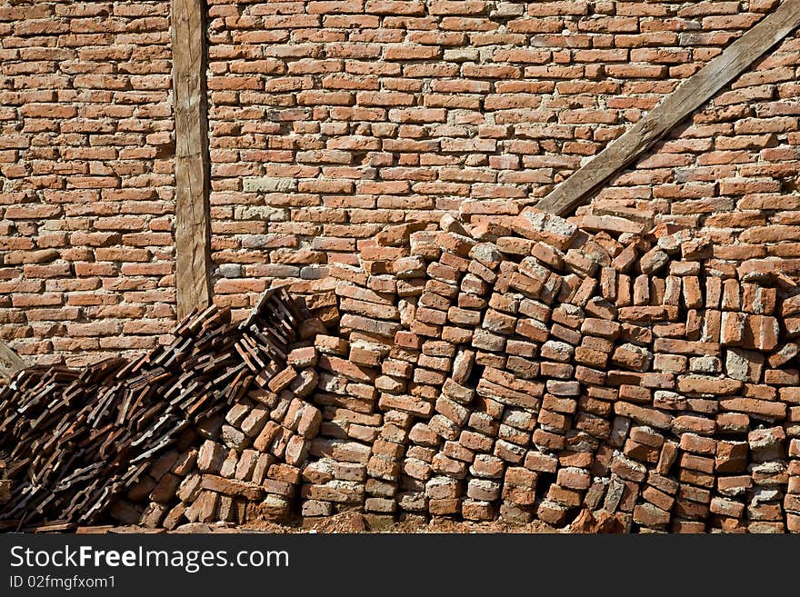 Qld brick wall and a stack of bricks