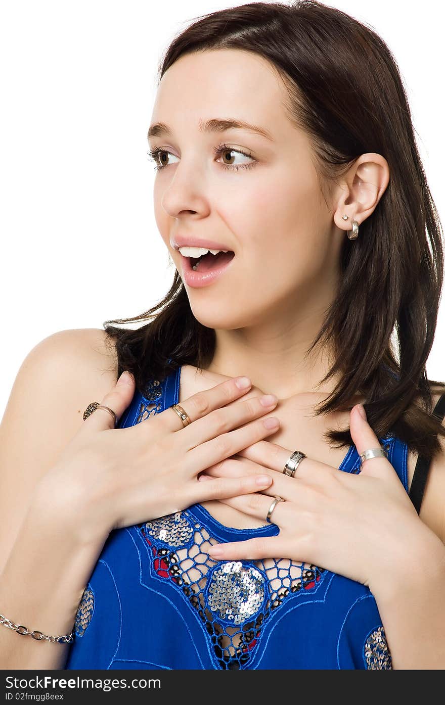 Surprised young woman isolated on white background