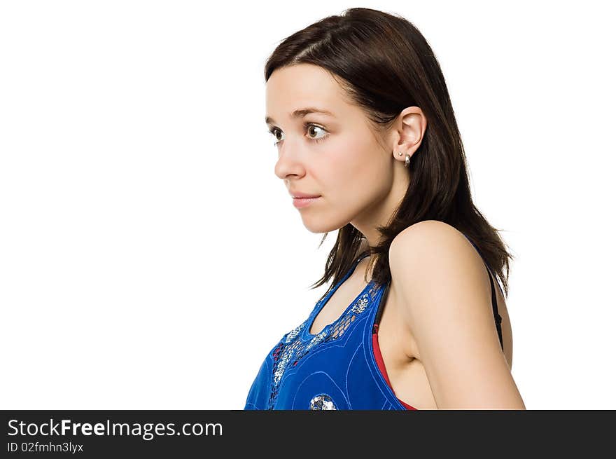 Surprised young woman isolated on white background