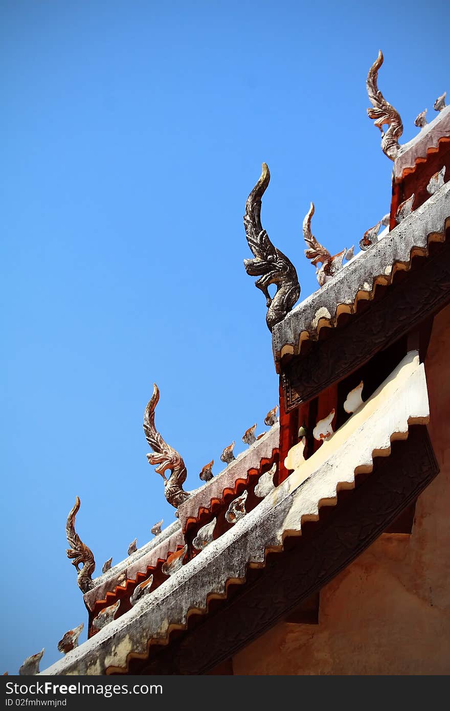 Symbol of Nagas on the roof of Temple,Thailand