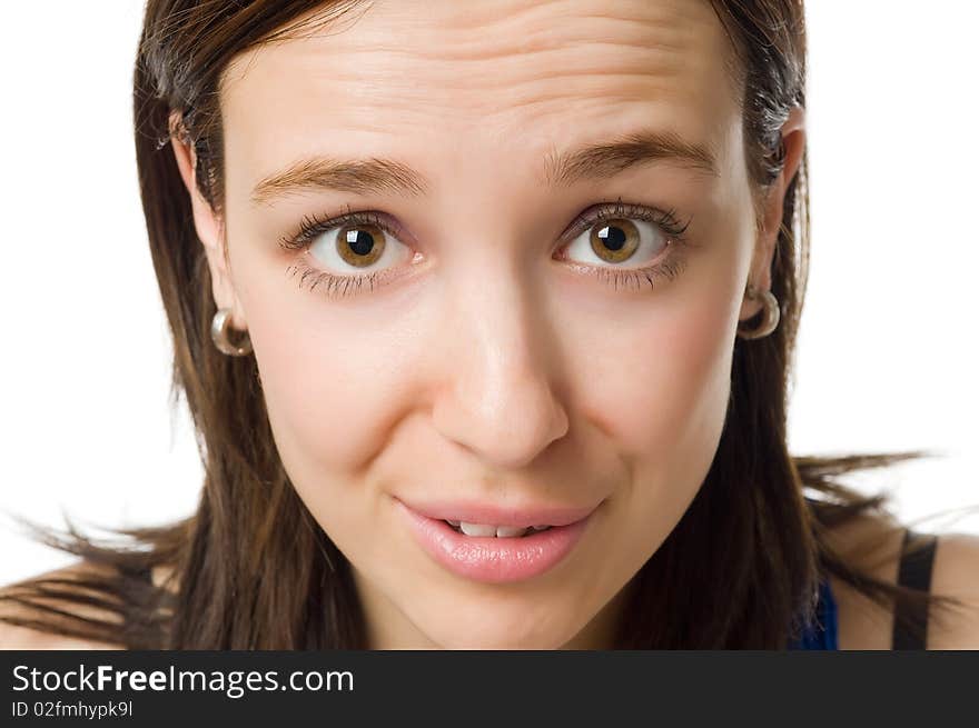 Close-up Portrait Of Young Woman Isolated On White