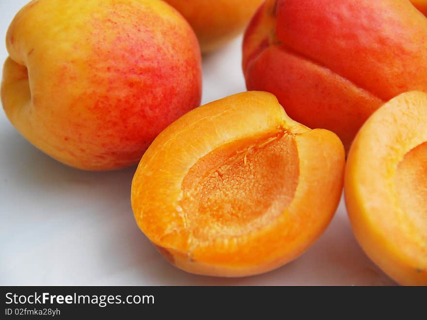 Apricots on the white sheet