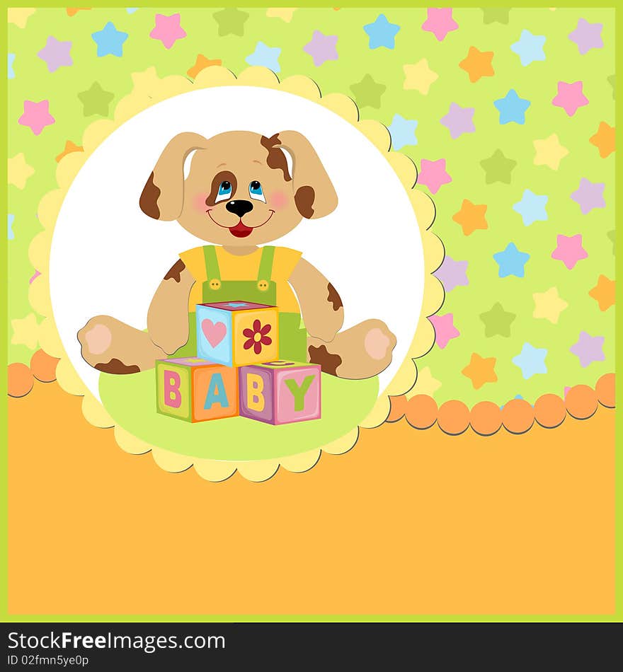 Baby's postcard with doggy and letter cubes