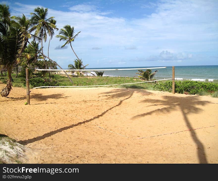 Volleyball net on pretty beach at the Caribbean