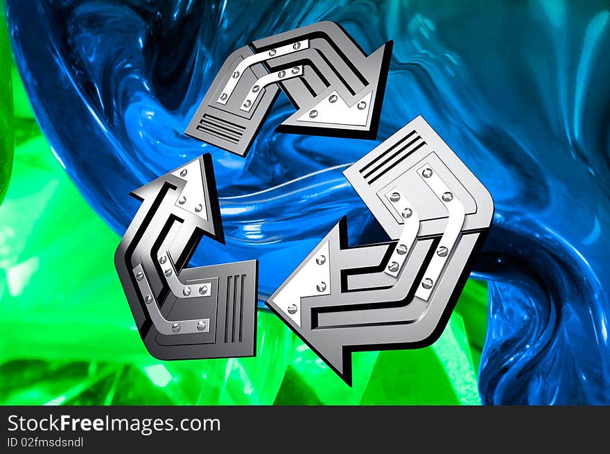 Artistic recycling symbol over abstract green blue background Conceptual 3D illustration. Artistic recycling symbol over abstract green blue background Conceptual 3D illustration