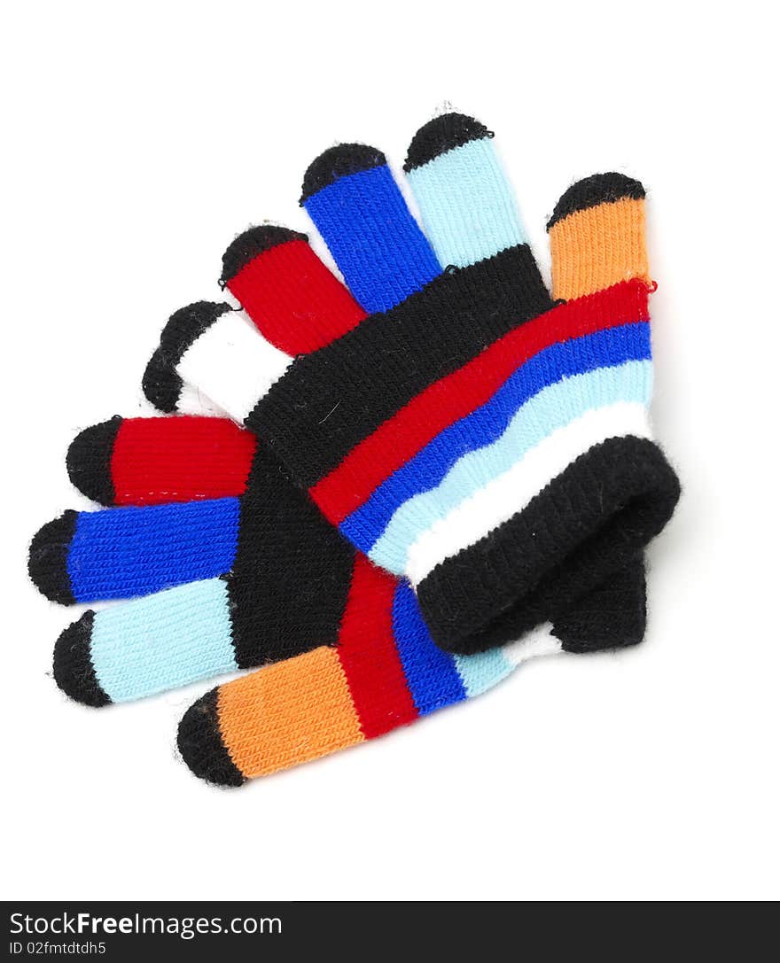 Children's wear - woollen gloves isolated over white background