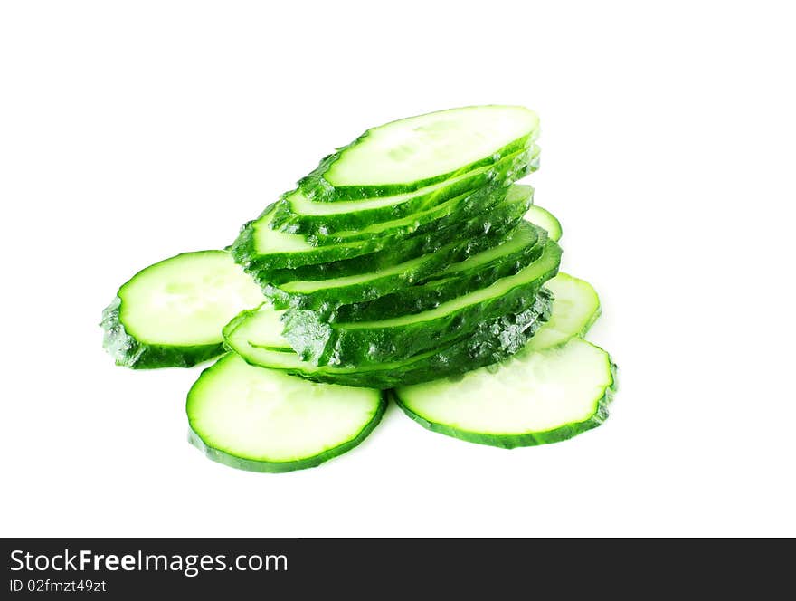 Cucumber slices on white