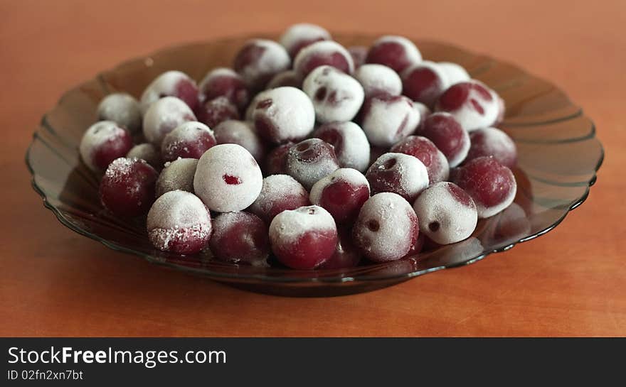 Cherry covered with rime plate placed in. Cherry covered with rime plate placed in