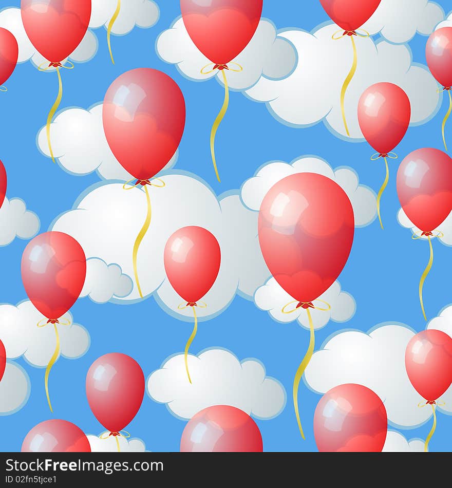 Graphic Illustration of Seamless Cloud and Balloon Pattern