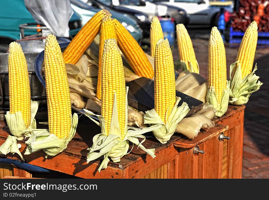 Corns on a small stall. Corns on a small stall