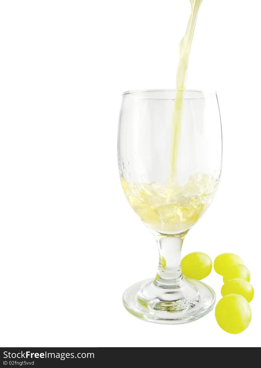 Grape juice wineglass closeup, isolated on a white