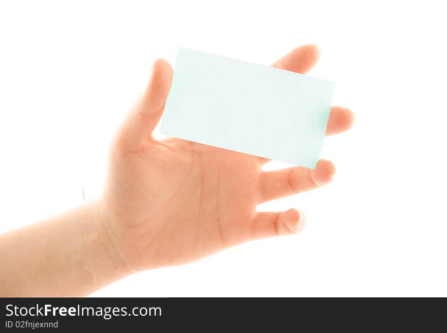 Hand holding blank business card