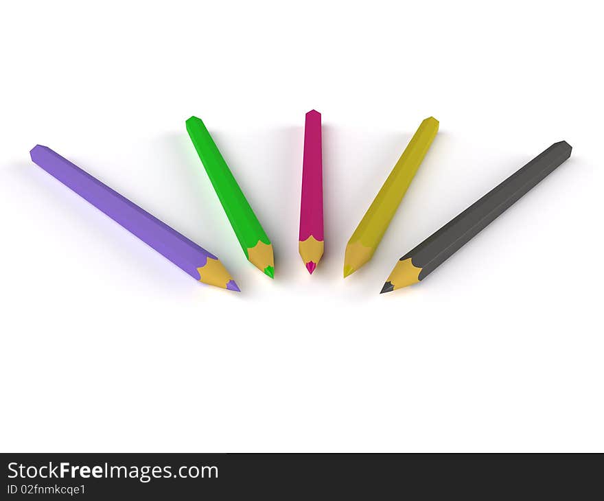 3d colored pencils  on white background. 3d colored pencils  on white background