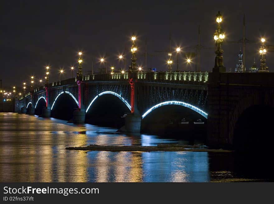 Famous bridge in Saint-Petersburg at night. Famous bridge in Saint-Petersburg at night