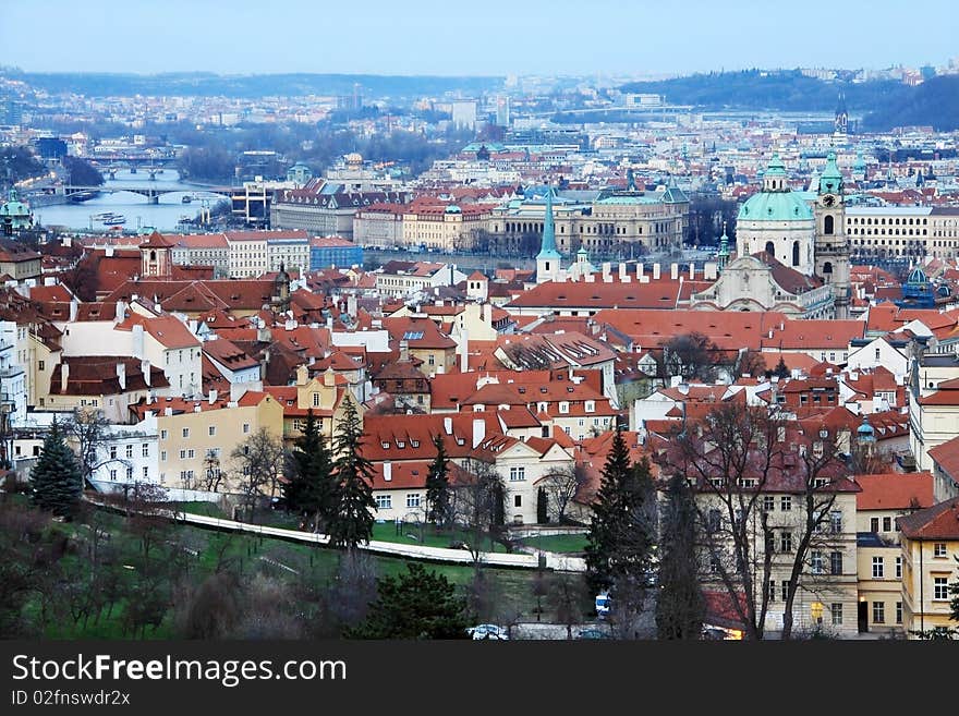 Prague with St. Nicholas  Cathedral after Sunset