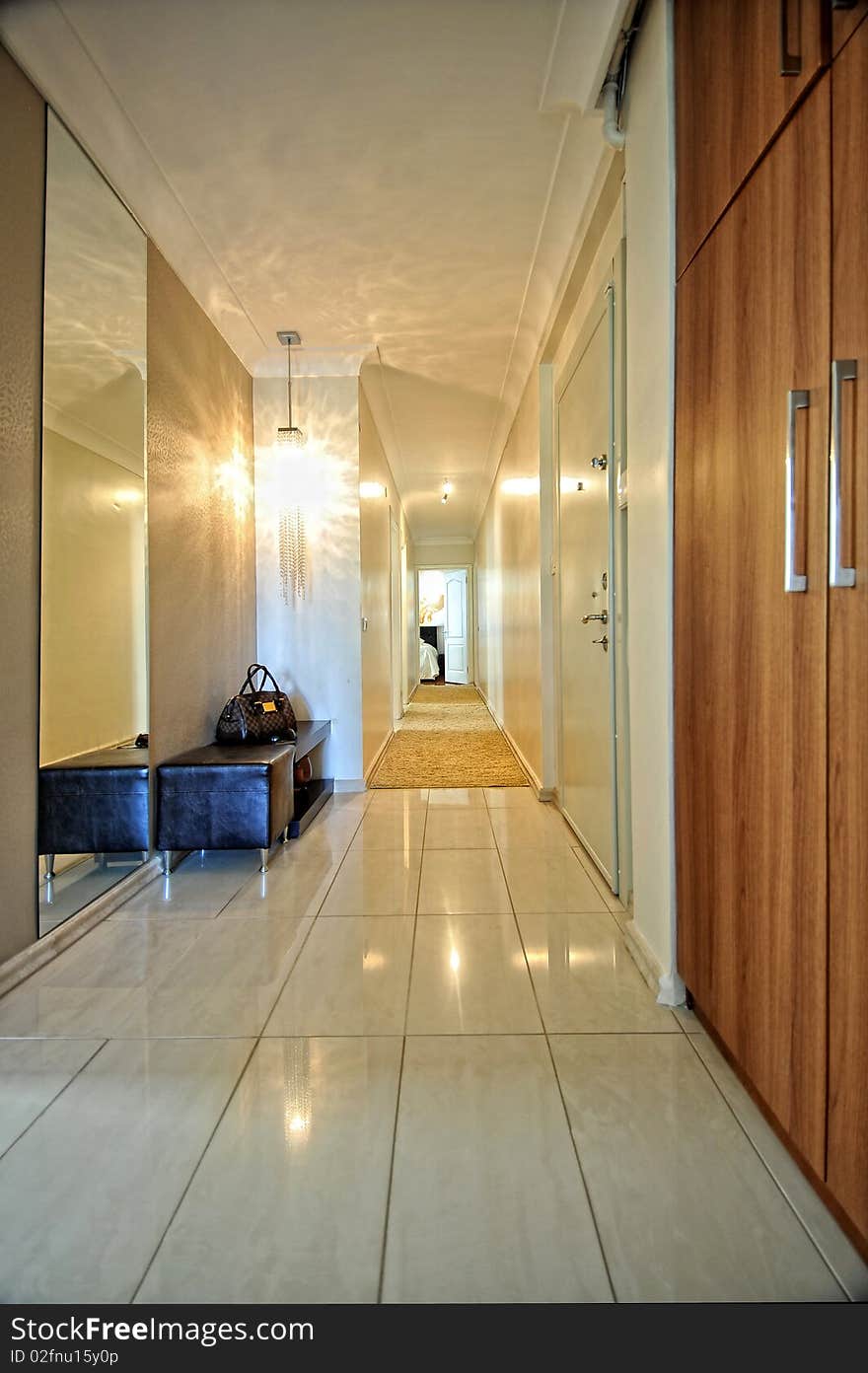 Long hallway of a luxury apartment