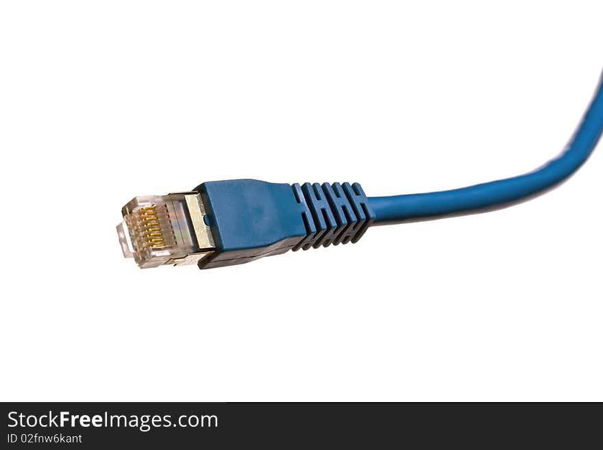 Blue network cable on white