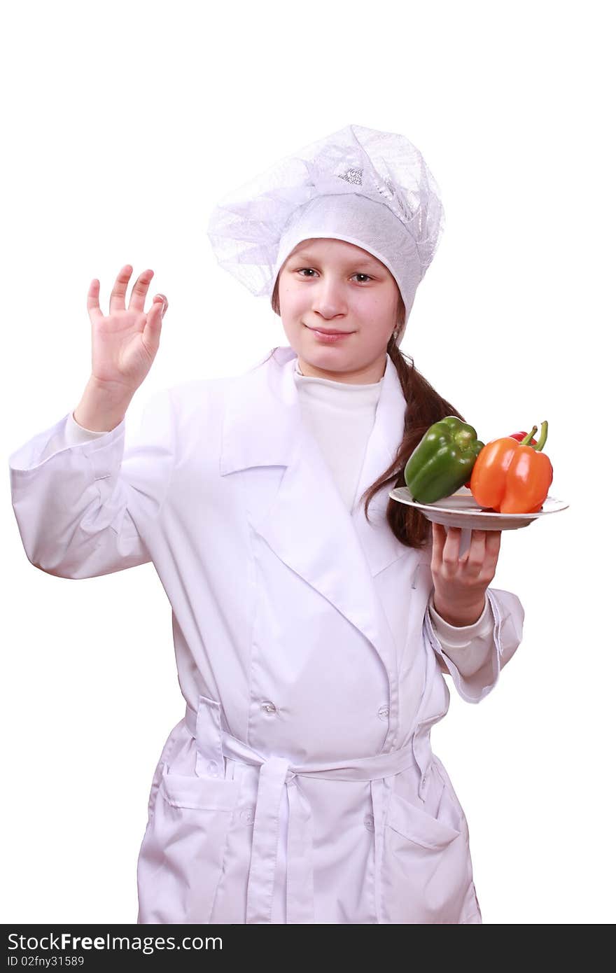 Portrait of preteen girl in chef uniform. Portrait of preteen girl in chef uniform