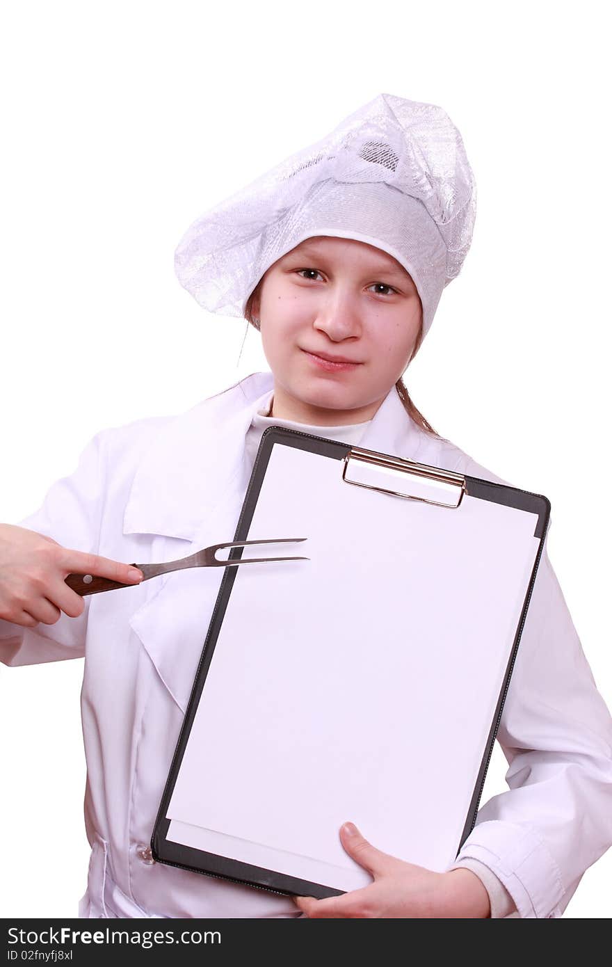 Portrait of preteen girl in chef uniform. Portrait of preteen girl in chef uniform