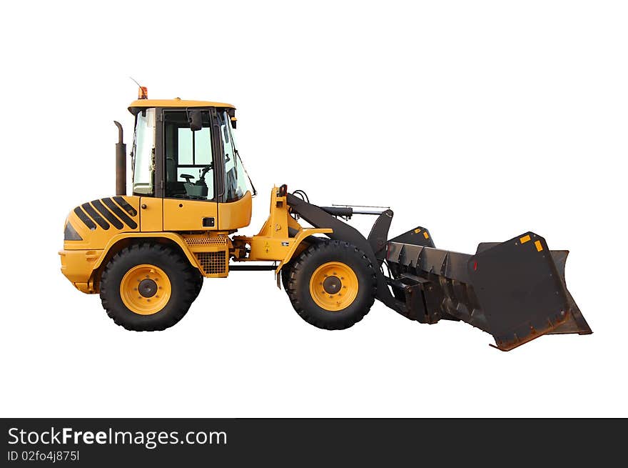 Skid steer loader with snow pusher attachment