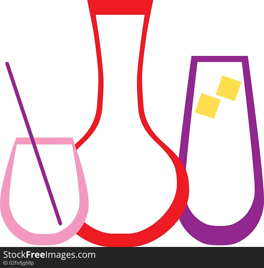 This is a illustration of a decanter and two glasses with a white background. The colors can easily be change to match your design. This is a illustration of a decanter and two glasses with a white background. The colors can easily be change to match your design.