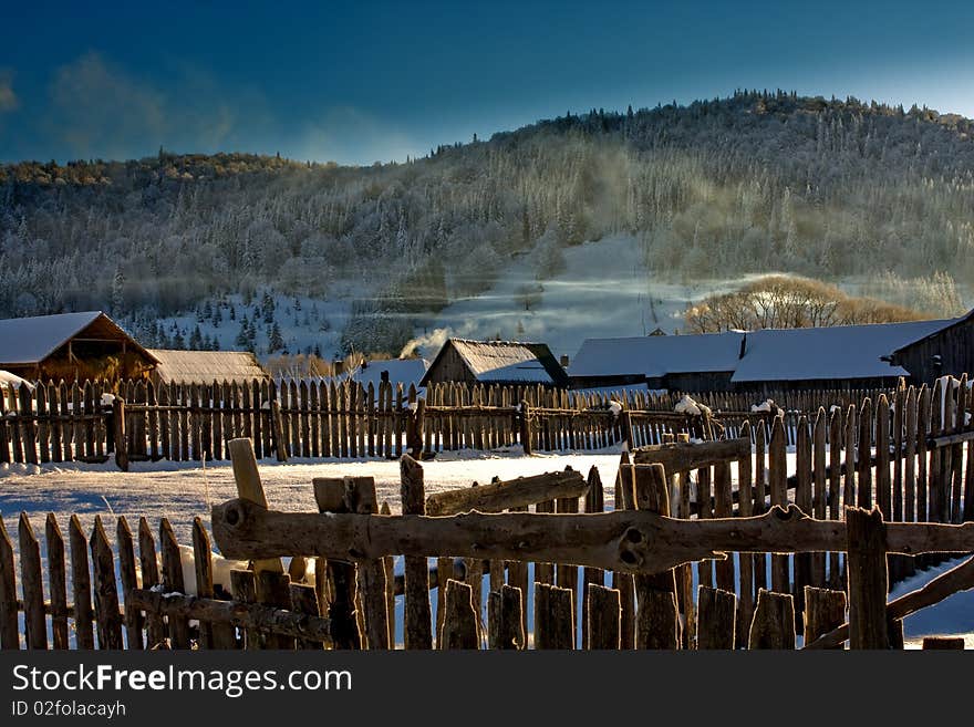 A very cold morning in a mountain village. A very cold morning in a mountain village