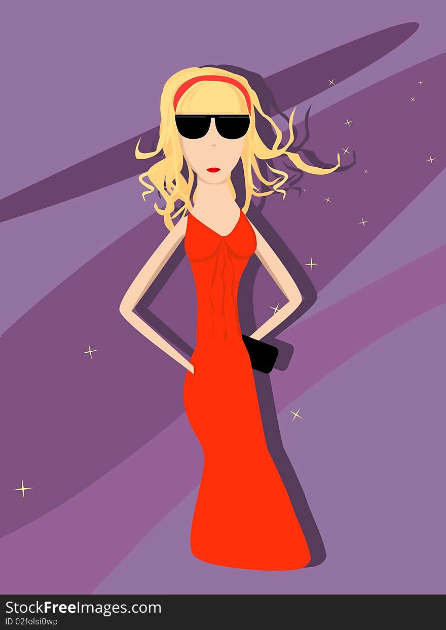 Blonde girl in a red dress and sunglasses. Blonde girl in a red dress and sunglasses