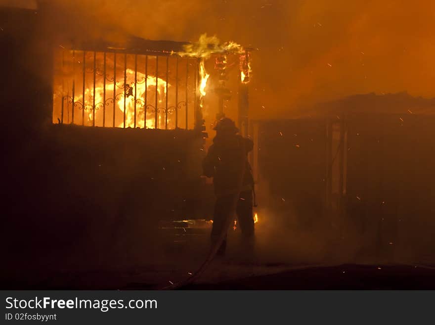 Silhouette of firefighters - Danger work